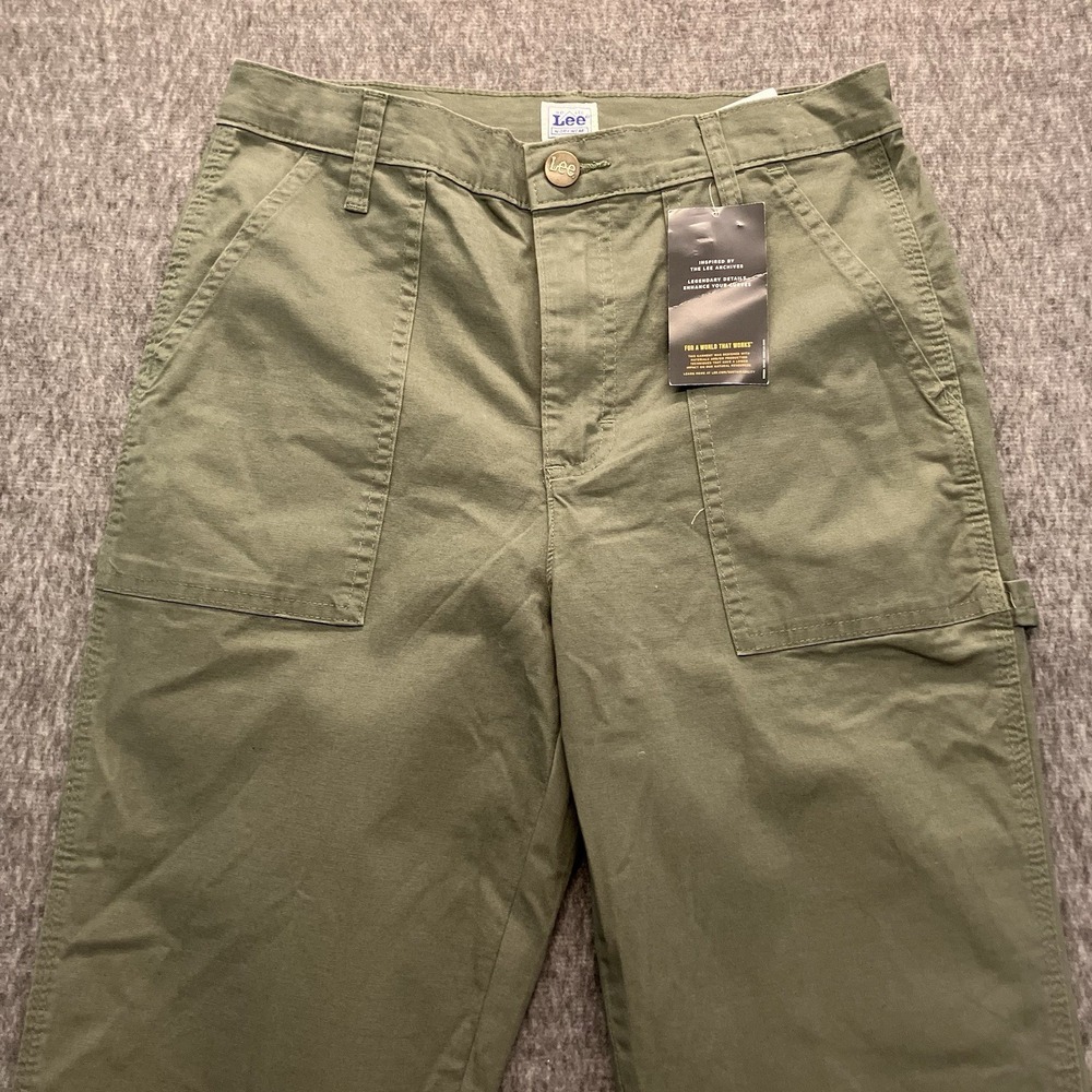 VTG Lee Womens Straight Leg Workwear Cargo Pants Army Green Carpenter Size 6 Y2K - Picture 3 of 11